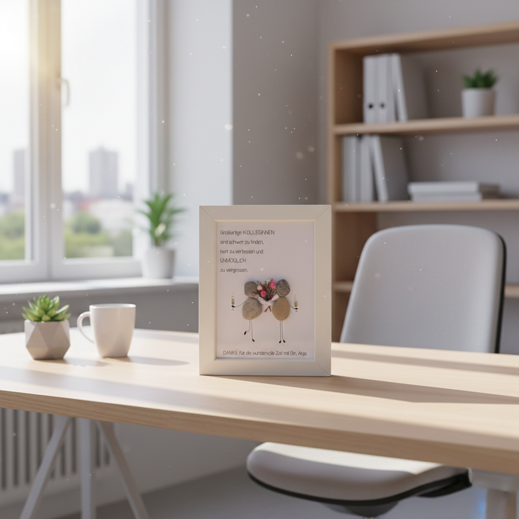 Handgemachtes Steinbild Eine großartige Kollegin ist schwer zu finden mit Sektgläsern und Trockenblumen