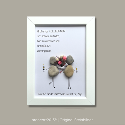 Handgemachtes Steinbild mit echten Naturkieseln und Text "Eine großartige Kollegin ist schwer zu finden" – Abschiedsgeschenk für Kolleginnen, gefertigt von Tanja in München
