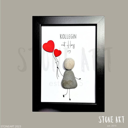 Steinbild „Kollegin mit Herz" – Kieselsteine handgemacht, Geschenk für Kollegin