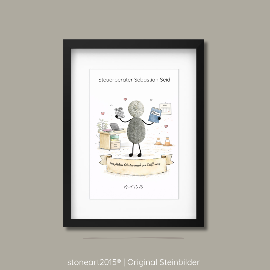 Handgemachtes Steinbild aus Naturkieseln als Dankeschön für Steuerkanzlei / Steuerberater