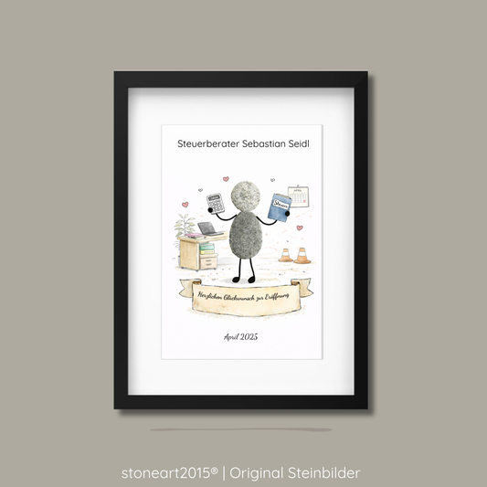 Handgemachtes Steinbild aus Naturkieseln als Dankeschön für Steuerkanzlei / Steuerberater