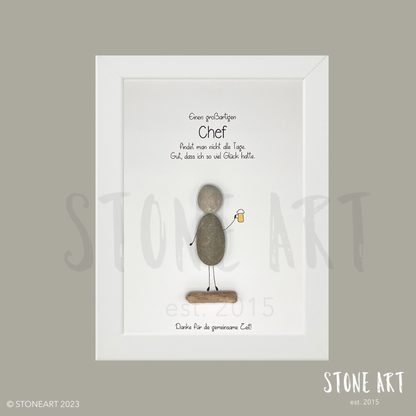 Steinbild Geschenk für Chef – personalisiertes Erinnerungsbild aus Naturkieseln