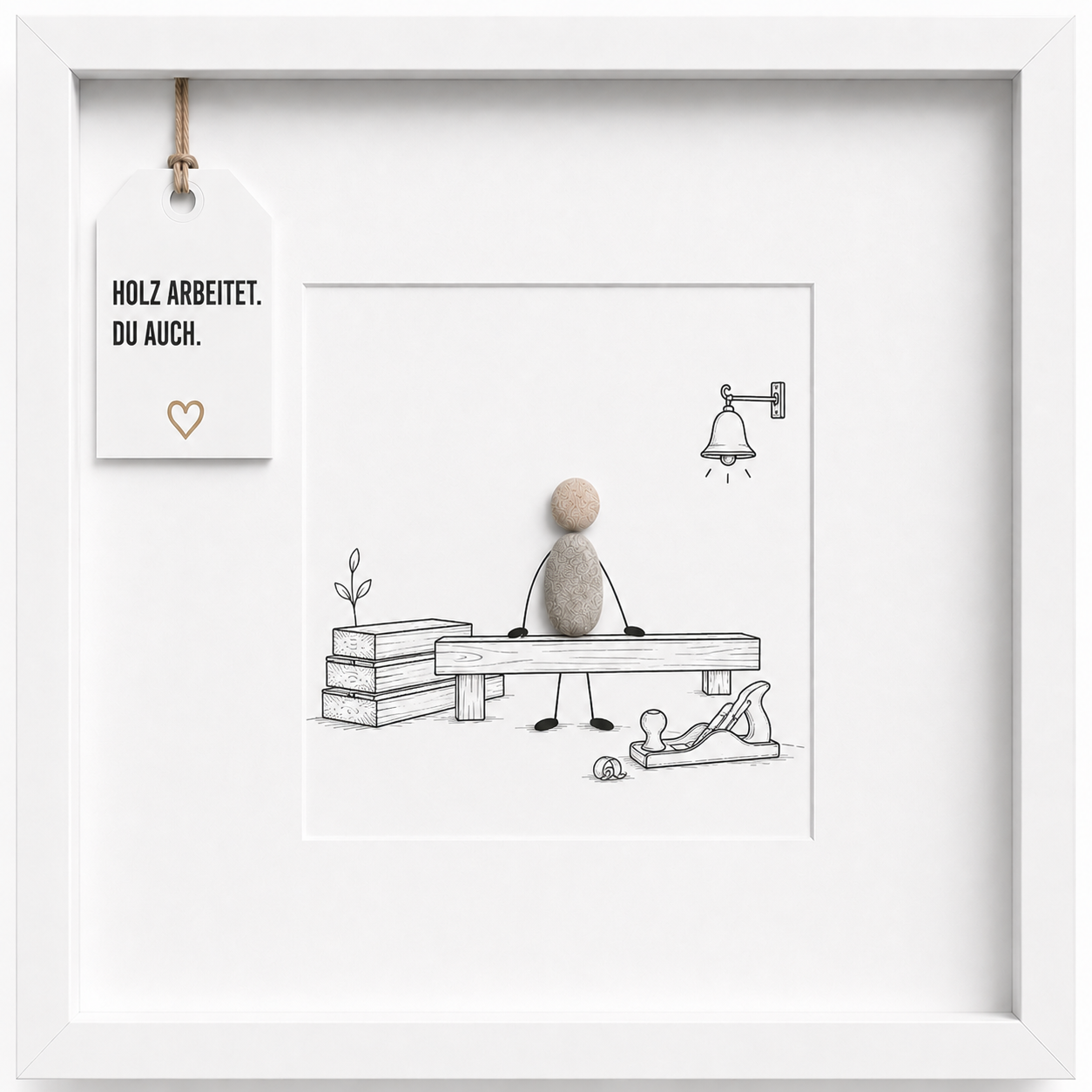 Kieselsteinbild Holz arbeitet Du auch, handgemachtes Steinbild