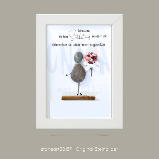 Steinbild Ruhestand – Ruhestand ist kein Stillstand mit Blumenstrauß