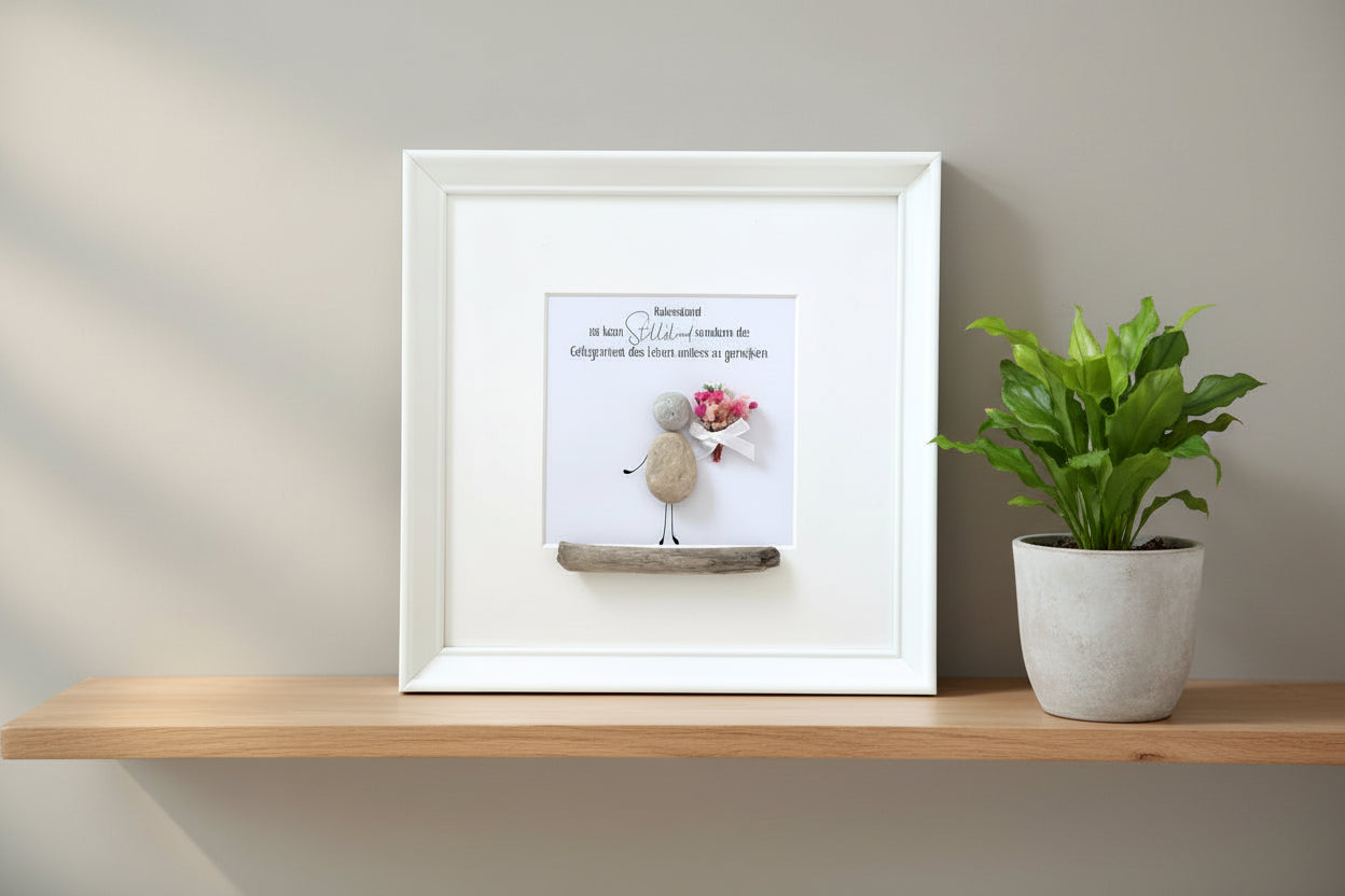  Steinbild Ruhestand Blumen gerahmt im Wohnzimmer – handgemachtes Abschiedsgeschenk zum Renteneintritt
