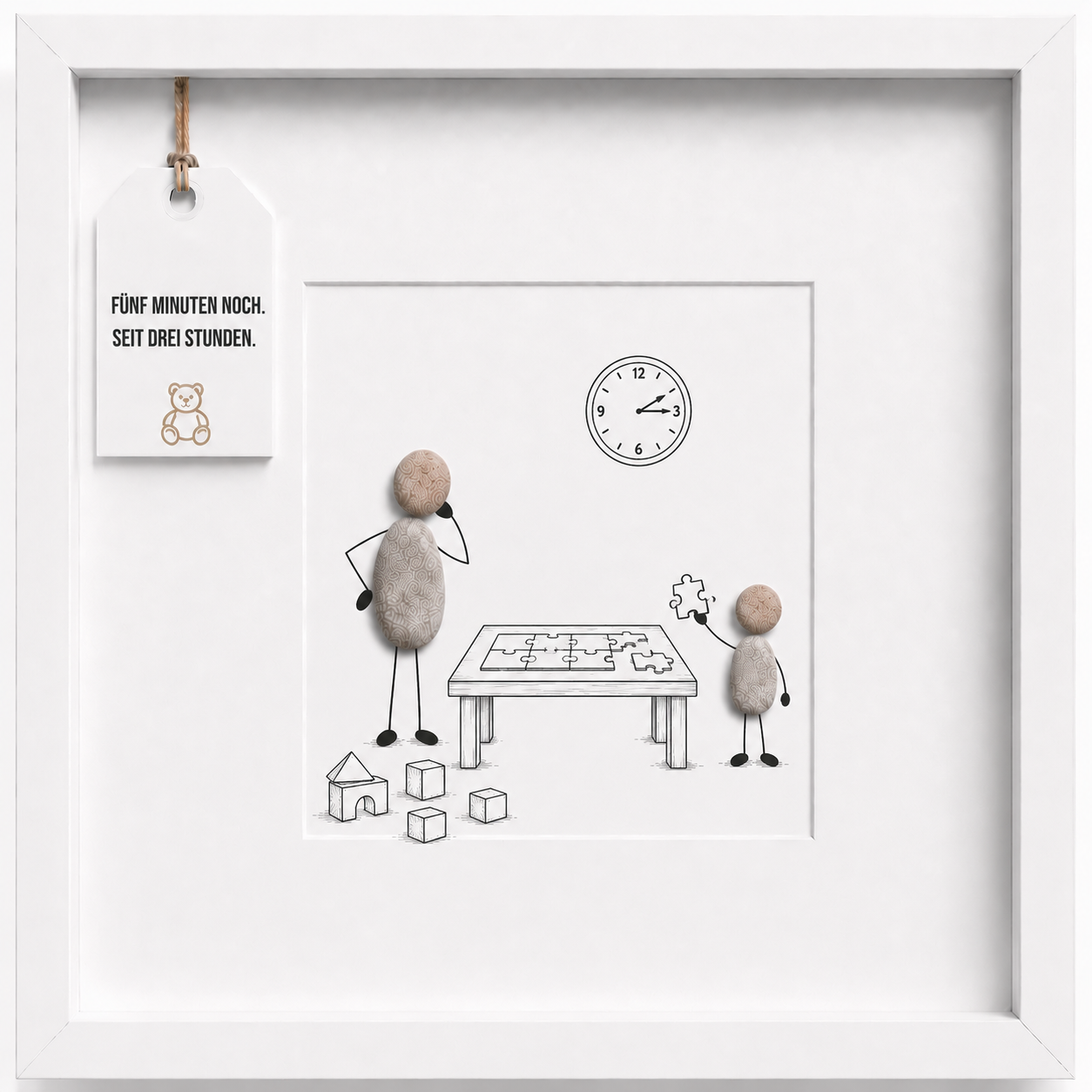 Kieselsteinbild Fünf Minuten noch, Geschenk für Erzieherin, handgemachtes Steinbild