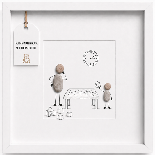 Kieselsteinbild Fünf Minuten noch, Geschenk für Erzieherin, handgemachtes Steinbild