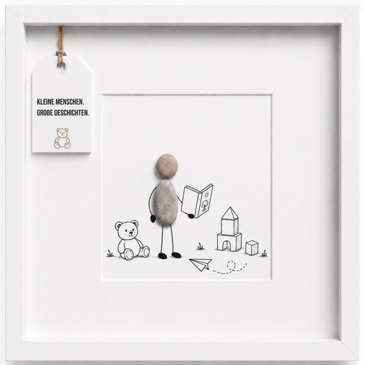 Kieselsteinbild Kleine Menschen Große Geschichten, Geschenk für Erzieherin, handgemachtes Steinbild
