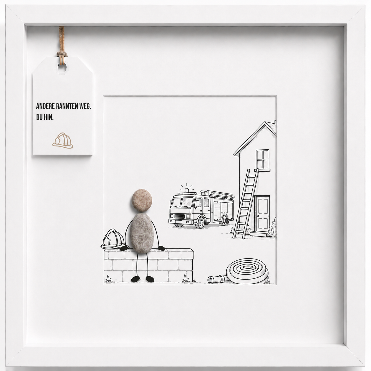 Kieselsteinbild Andere rannten weg Du hin, Geschenk für Feuerwehr, handgemachtes Steinbild