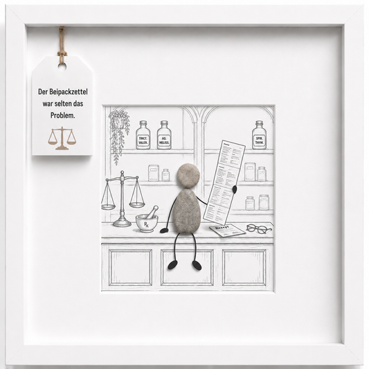 Kieselsteinbild Der Beipackzettel war selten das Problem, Geschenk für Apotheker, handgemachtes Steinbild