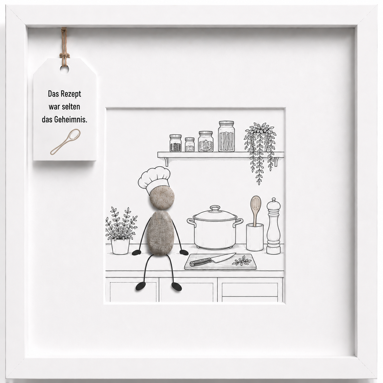 Kieselsteinbild Das Rezept war selten das Geheimnis, Geschenk für Koch, handgemachtes Steinbild