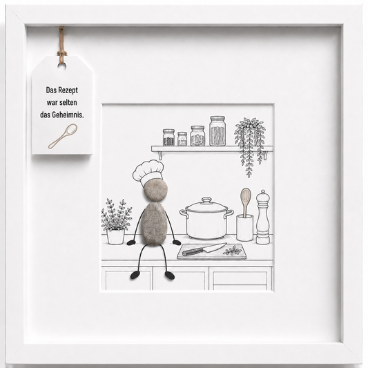 Kieselsteinbild Das Rezept war selten das Geheimnis, Geschenk für Koch, handgemachtes Steinbild