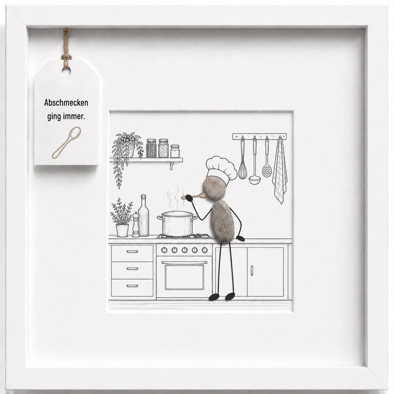 Kieselsteinbild Abschmecken ging immer, Geschenk für Koch, handgemachtes Steinbild