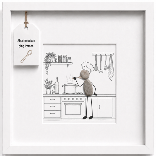 Kieselsteinbild Abschmecken ging immer, Geschenk für Koch, handgemachtes Steinbild