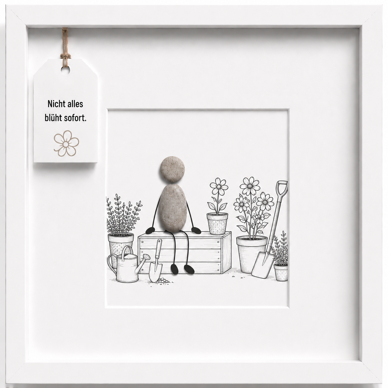 Kieselsteinbild Nicht alles blüht sofort, Geschenk für Gärtner, handgemachtes Steinbild