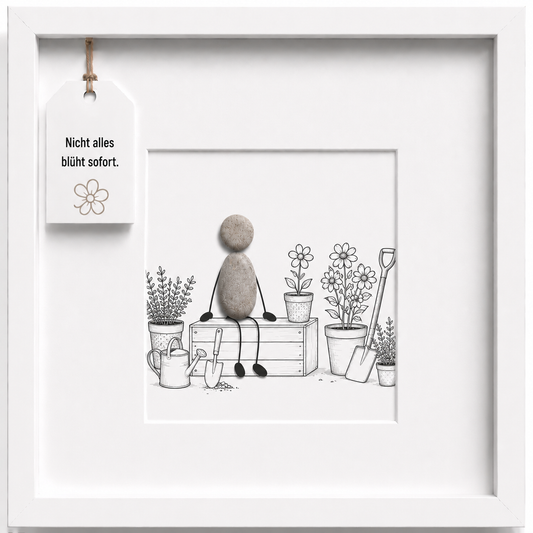 Kieselsteinbild Nicht alles blüht sofort, Geschenk für Gärtner, handgemachtes Steinbild