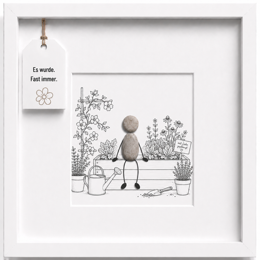 Kieselsteinbild Es wurde fast immer, Geschenk für Gärtner, handgemachtes Steinbild