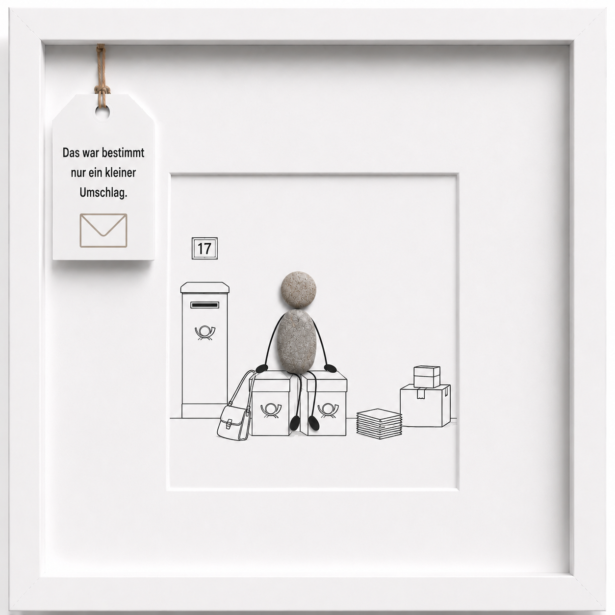 Kieselsteinbild Das war bestimmt nur ein kleiner Umschlag, Geschenk für Postboten, handgemachtes Steinbild