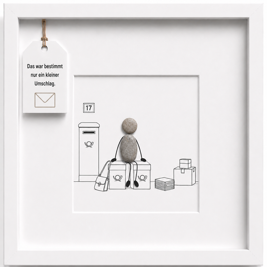 Kieselsteinbild Das war bestimmt nur ein kleiner Umschlag, Geschenk für Postboten, handgemachtes Steinbild