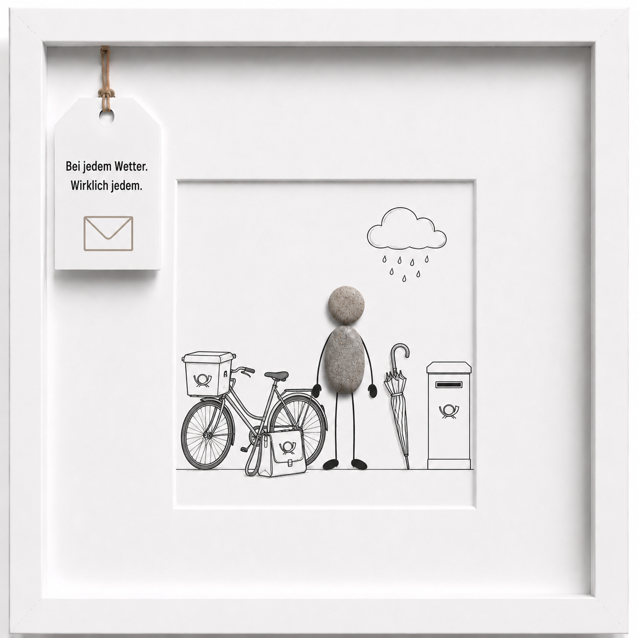 Kieselsteinbild Bei jedem Wetter wirklich jedem, Geschenk für Postboten, handgemachtes Steinbild