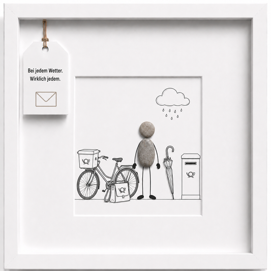 Kieselsteinbild Bei jedem Wetter wirklich jedem, Geschenk für Postboten, handgemachtes Steinbild
