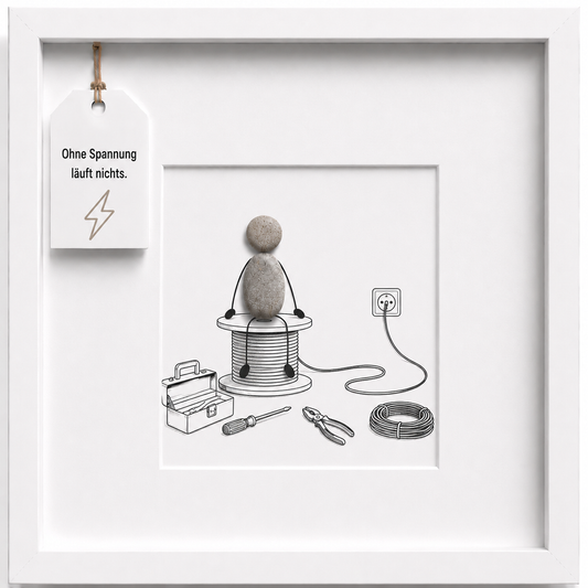 Kieselsteinbild Ohne Spannung läuft nichts, Geschenk für Elektriker, handgemachtes Steinbild