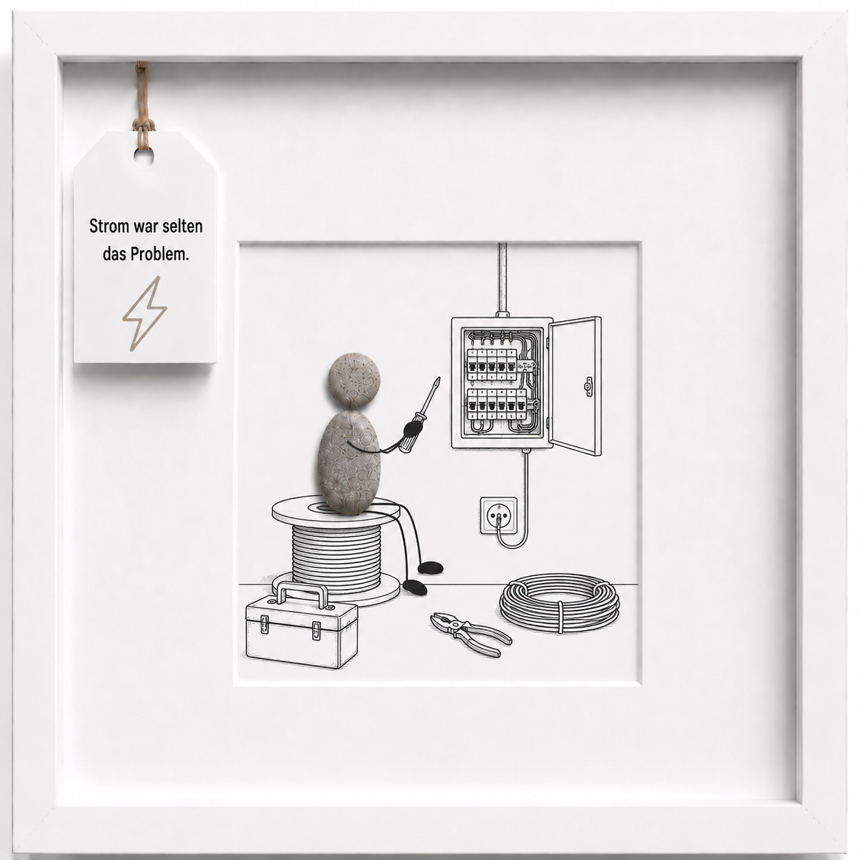Kieselsteinbild Strom war selten das Problem, Geschenk für Elektriker, handgemachtes Steinbild