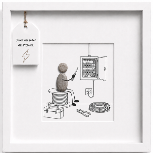 Kieselsteinbild Strom war selten das Problem, Geschenk für Elektriker, handgemachtes Steinbild