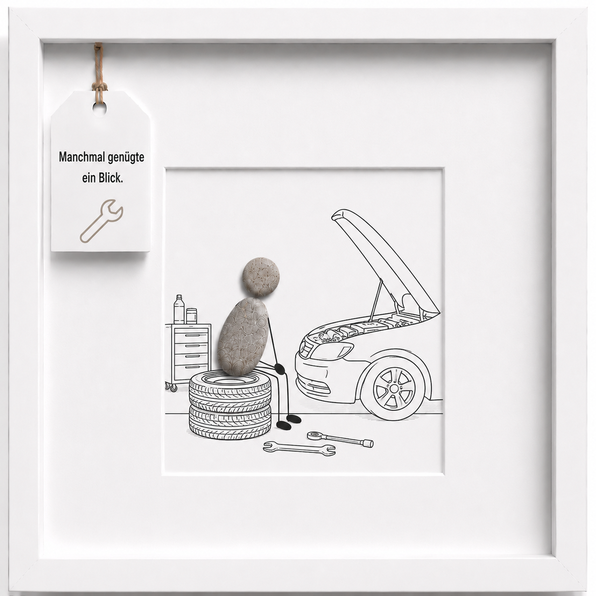 Kieselsteinbild Manchmal genügte ein Blick, Geschenk für Mechaniker, handgemachtes Steinbild