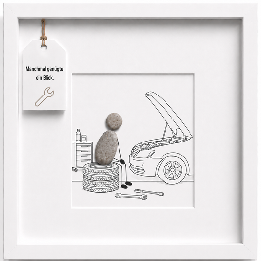 Kieselsteinbild Manchmal genügte ein Blick, Geschenk für Mechaniker, handgemachtes Steinbild