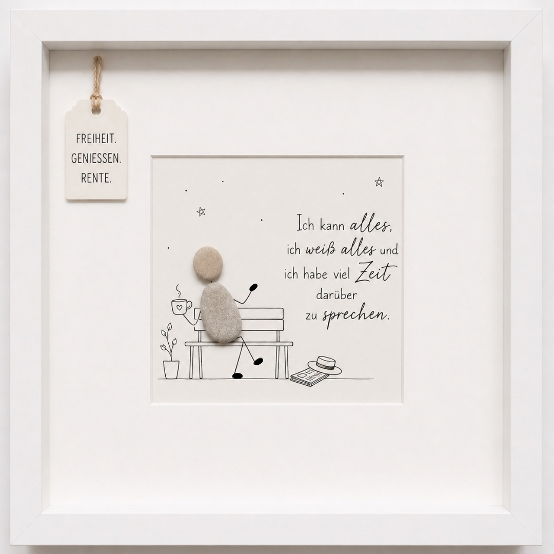 Kieselsteinbild Freiheit Geniessen Rente, Ruhestand Geschenk, handgemachtes Steinbild