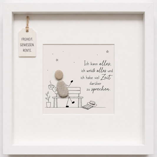 Kieselsteinbild Freiheit Geniessen Rente, Ruhestand Geschenk, handgemachtes Steinbild