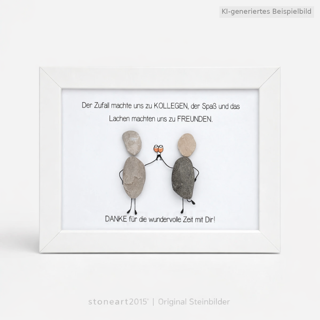 Kieselsteinbild Der Zufall machte uns zu Kollegen – Abschiedsgeschenk, handgemachtes Steinbild