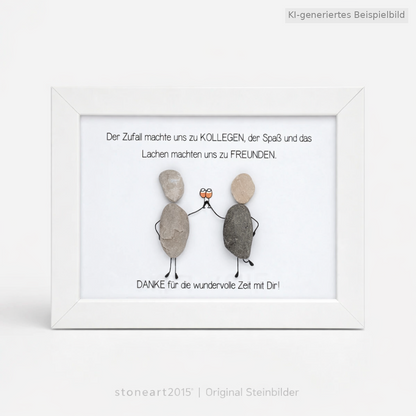 Kieselsteinbild Der Zufall machte uns zu Kollegen – Abschiedsgeschenk, handgemachtes Steinbild