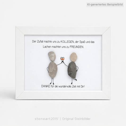 Kieselsteinbild Der Zufall machte uns zu Kollegen – Abschiedsgeschenk, handgemachtes Steinbild