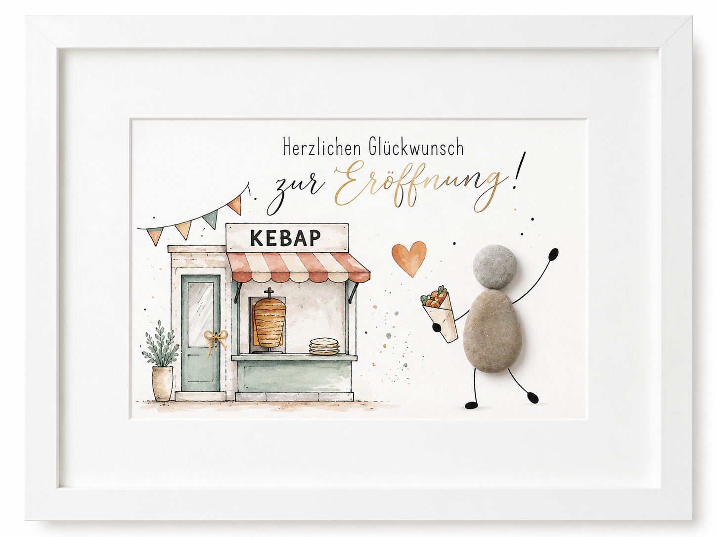Kieselsteinbild Herzlichen Glückwunsch zur Eröffnung Kebap-Imbiss – Geschenk zur Geschäftseröffnung, handgemachtes Steinbild