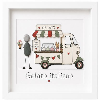 Kieselsteinbild Gelato italiano – Geschenk für Eisliebhaber, handgemachtes Steinbild