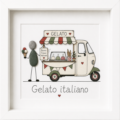 Kieselsteinbild Gelato italiano – Geschenk für Eisliebhaber, handgemachtes Steinbild