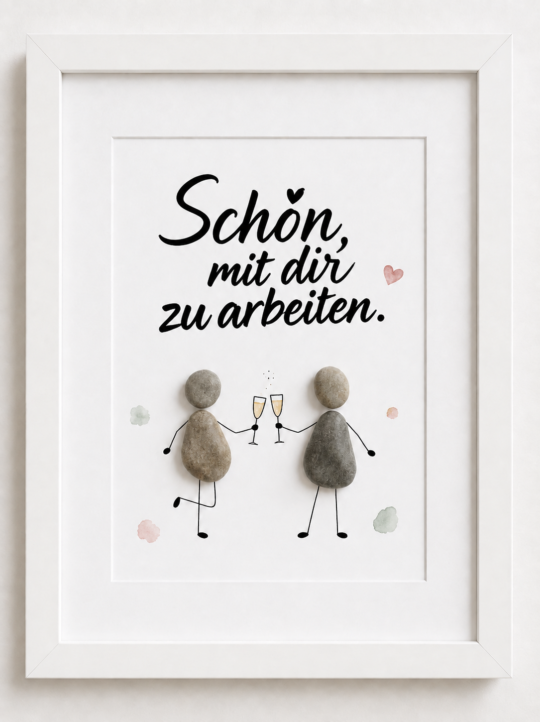 Kieselsteinbild Schön, mit dir zu arbeiten – Geschenk für Kollegen, handgemachtes Steinbild