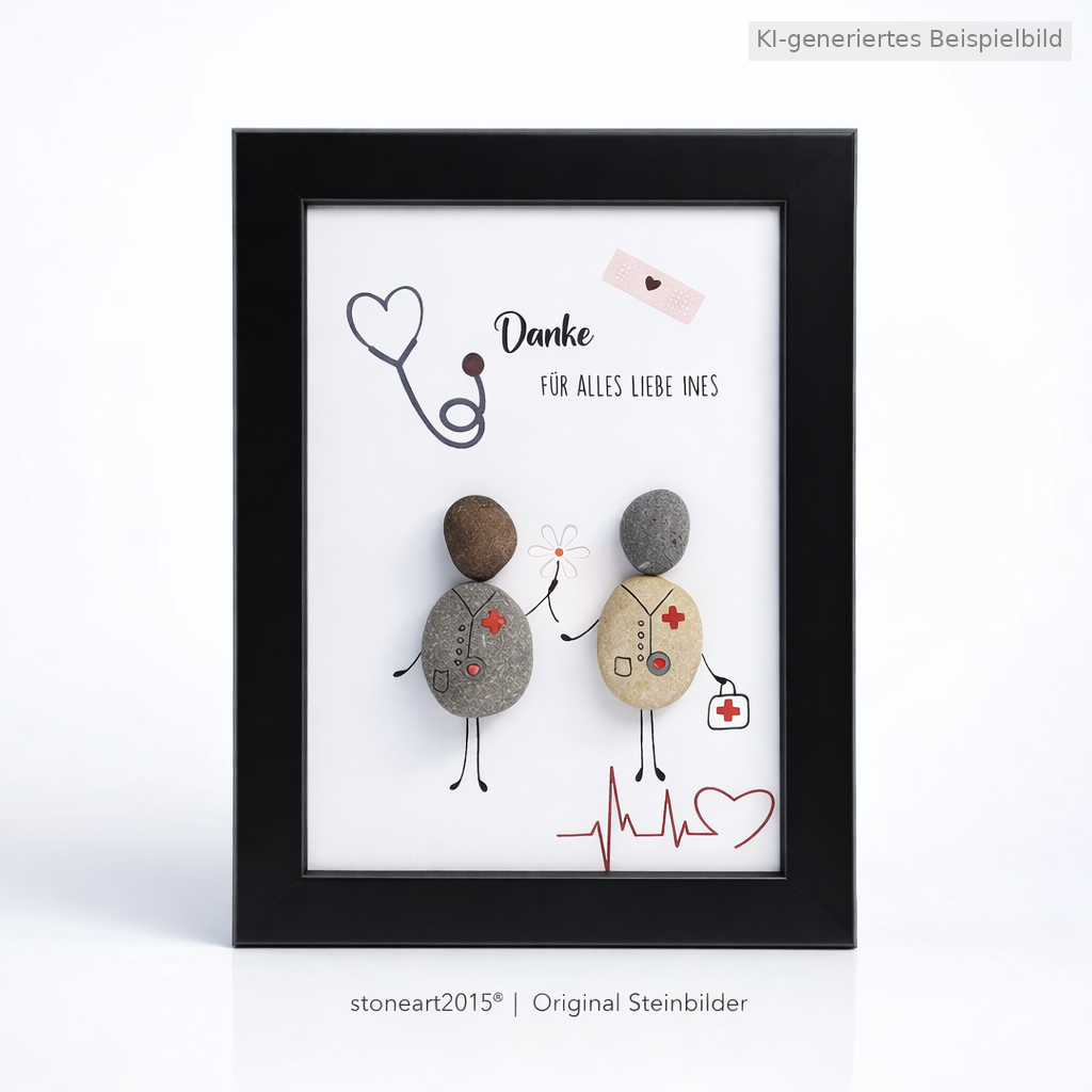 Kieselsteinbild Danke für alles – Geschenk für Kollegin in der Pflege, handgemachtes Steinbild