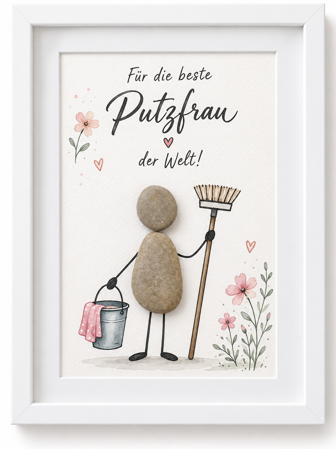 Kieselsteinbild Für die beste Putzfrau der Welt – Dankeschön-Geschenk, handgemachtes Steinbild
