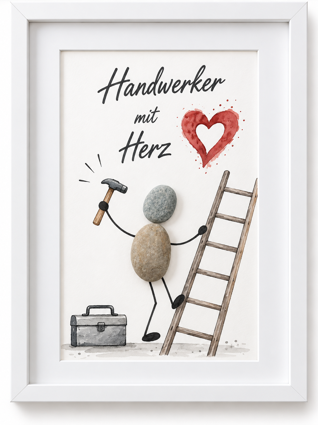 Kieselsteinbild Handwerker mit Herz – Dankeschön-Geschenk, handgemachtes Steinbild