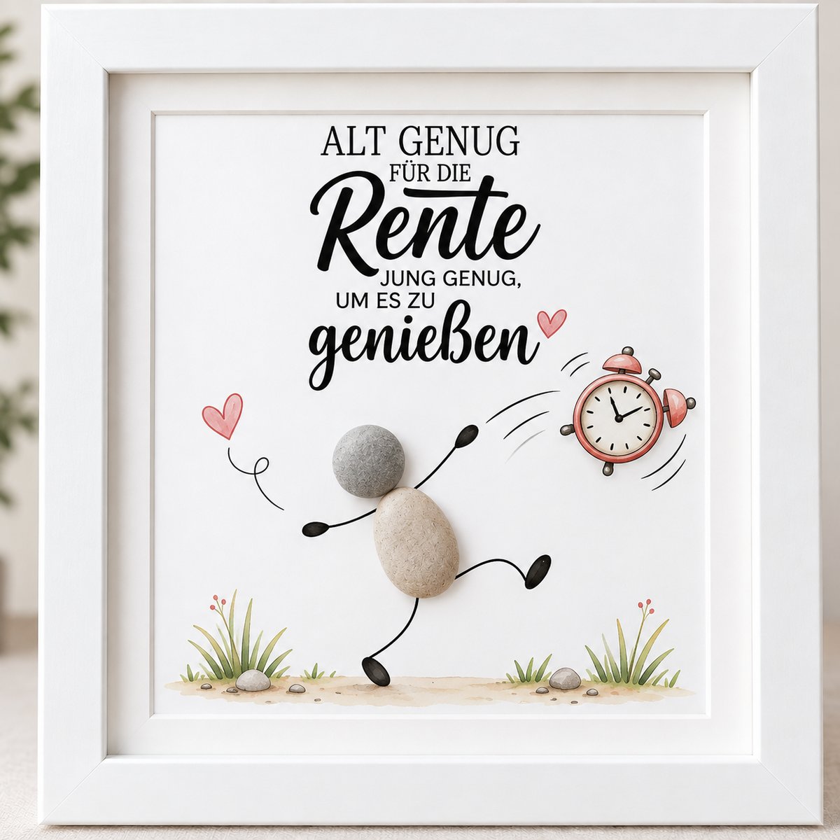 Kieselsteinbild Alt genug für die Rente, jung genug um es zu genießen – Geschenk zum Ruhestand, handgemachtes Steinbild