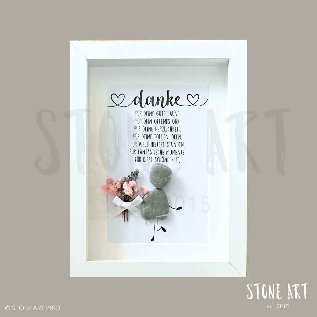 Steinbild Danke als Abschiedsgeschenk für Kollegin oder Kollegen – handgefertigtes Ruhestandsgeschenk aus Natursteinen