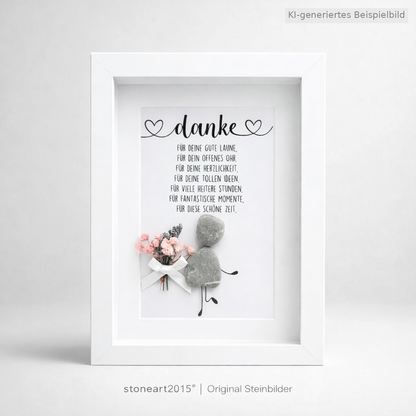 Kieselsteinbild Danke – Abschiedsgeschenk für Kollegen und Kollegin, handgemachtes Steinbild