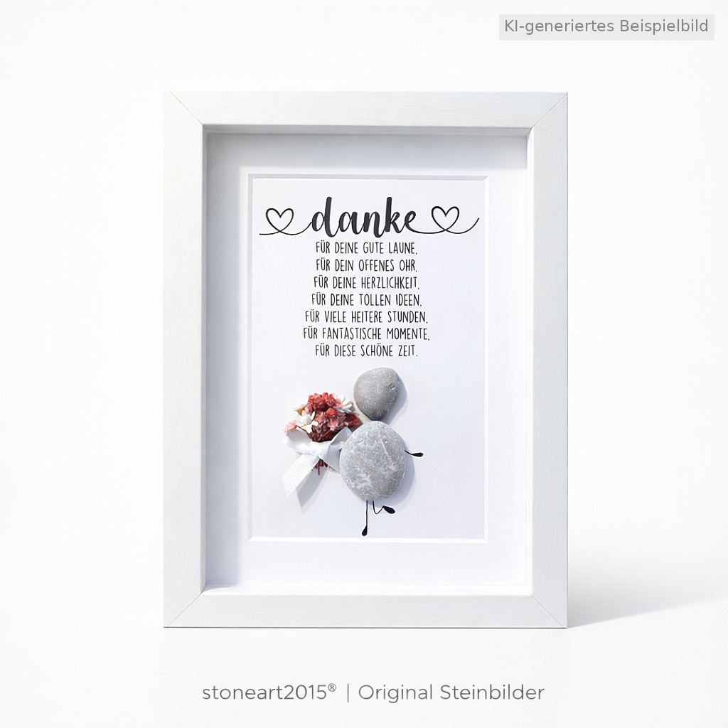 Kieselsteinbild Danke – Abschiedsgeschenk für Kollegen und Kollegin, handgemachtes Steinbild