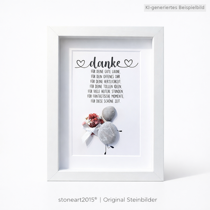 Kieselsteinbild Danke – Abschiedsgeschenk für Kollegen und Kollegin, handgemachtes Steinbild