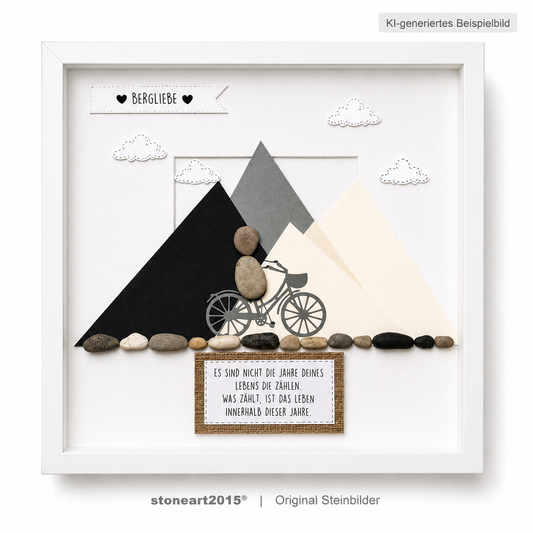 Kieselsteinbild Bergliebe Fahrrad – Geschenk für Rad- und Naturliebhaber, handgemachtes Steinbild