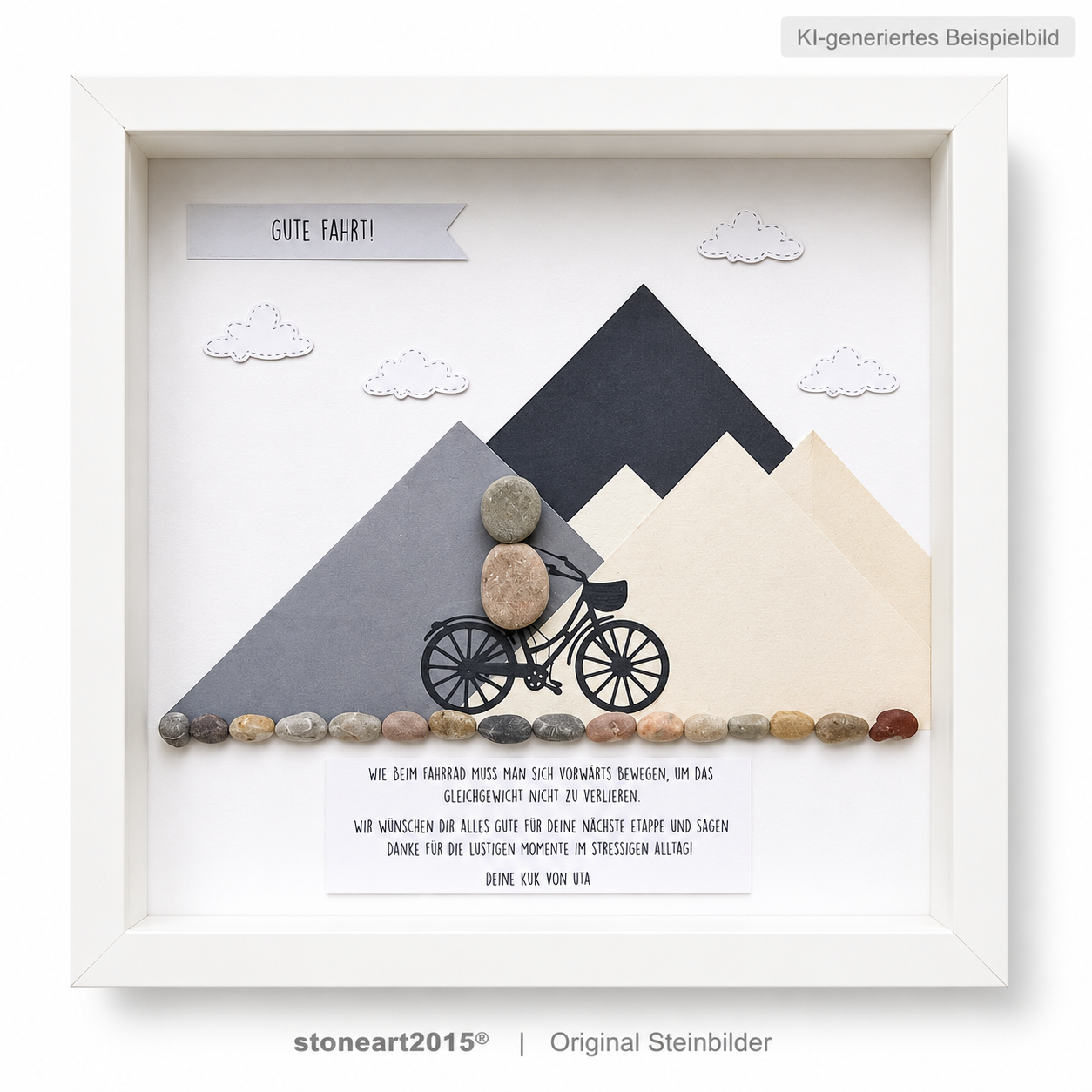 Kieselsteinbild Bergliebe Fahrrad – Geschenk für Rad- und Naturliebhaber, handgemachtes Steinbild
