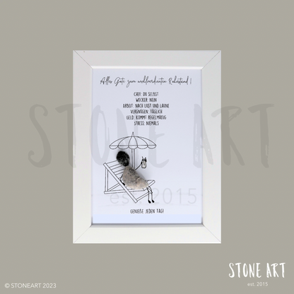 JOB30-Steinbild-Alles Gute zum wohlverdienten Ruhestand - Liegestuhl Sonnenschirm